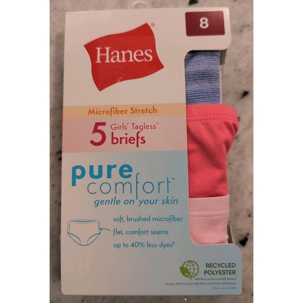 HANES GIRLS' TAGLESS BRIEFS SIZE 8 PURE COMFORT 5PK